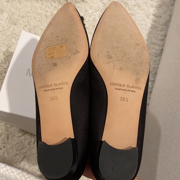Manolo Blahnik Hangisi Satin Flats Black Sz: 36.5 Jeweled Pointy Toe Flat - Picture 10 of 11